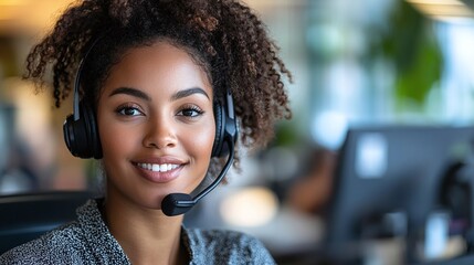 woman call center agent with a headset providing customer service and handling phone inquiries while working in an office offering professional support and communication assistance