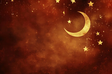 Fototapeta premium Eid background with crescent moons and stars in gold against a deep blue sky