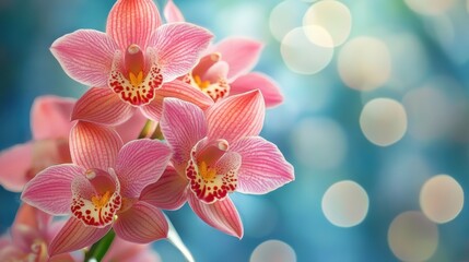 Stunning pink orchids with delicate petals against a dreamy, soft-focus background create an elegant floral display.