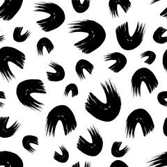 Seamless pattern with black wavy grunge brush strokes
