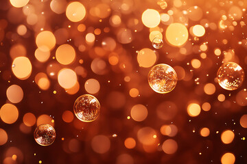 Luxurious New Year's background with golden champagne bubbles rising against a deep black background