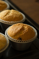 Macro photography of muffins fresh from the oven. 