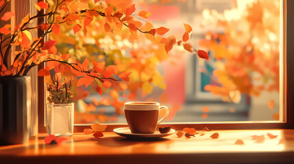 Traditional Japanese Tea Party with Cozy Lofi Anime Manga Art Autumn Vibes and Tranquil Atmosphere