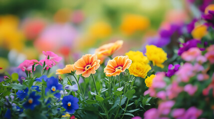 Fototapeta premium Garden with Blooming Colourful Flowers