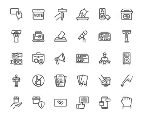 Simple outline icon set of government election voting related things icon, democracy candidate and decision concept on white background, 48x48 pixel perfect editable stroke for website, ux, ui design