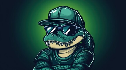 Crocodile style glasses and hat animal head design playboy and gaming mascot background wallpaper AI generated image