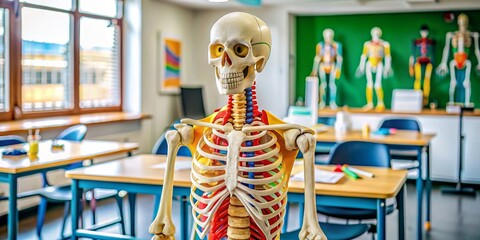 Skeleton model in anatomy classroom setting