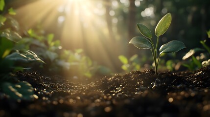 The sprout of life is growing in the soil, symbolizing a new beginning and growth
