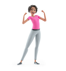 3d beautiful woman flexing arm muscles