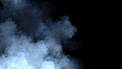 Abstract blue smoke misty fog on isolated black background. Texture overlays. Design element.