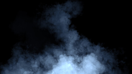 Abstract blue smoke misty fog on isolated black background. Texture overlays. Design element.