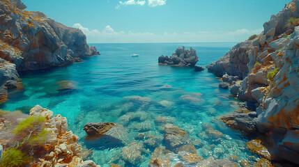 Clear Blue Water Between Rocks in a Cove - Photo