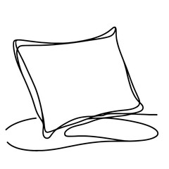 A pillow is on the ground. It is white and has a black line around it. The pillow is upside down