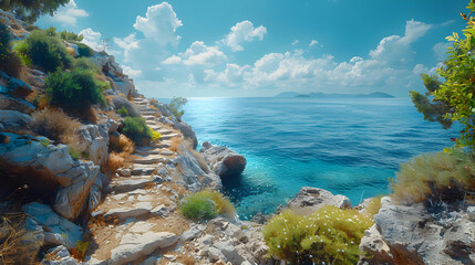 Stone Steps Leading to a Coastal View, Photo