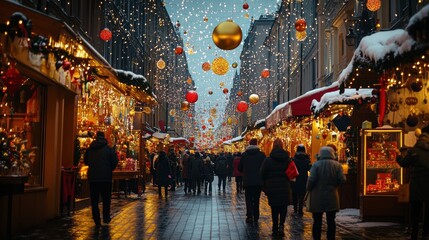 Obraz premium Festive Market Street for New Year Celebration