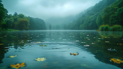 Rain Ripples on a Forest Lake Illustration