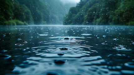 Raindrops Falling on a Calm Lake - Realistic Photo