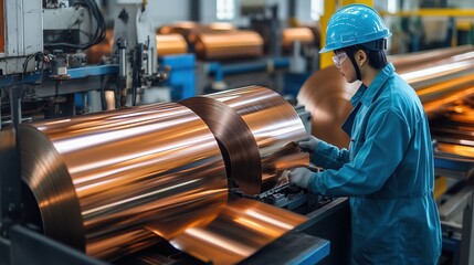 Worker Operating Copper Film Printing Machine