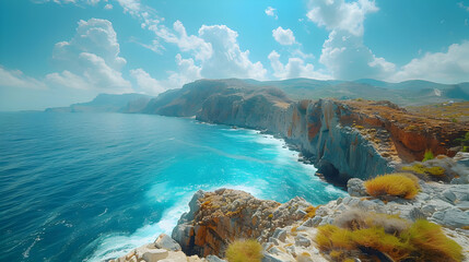 Stunning Cliffside View of Blue Ocean and Rocky Coastline - Realistic Image