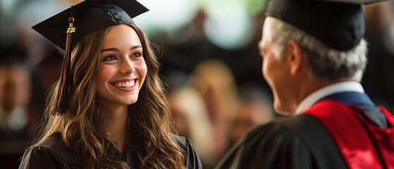 A joyful graduate smiles proudly during a graduation ceremony, celebrating academic achievement in a cap and gown.