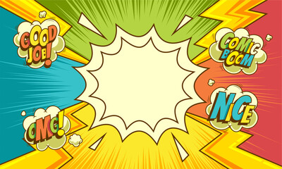 Blank comic cartoon background with thunder lightning. Comic background cartoon style