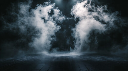 Stage filled with swirling red smoke, creating a dramatic and intense atmosphere
