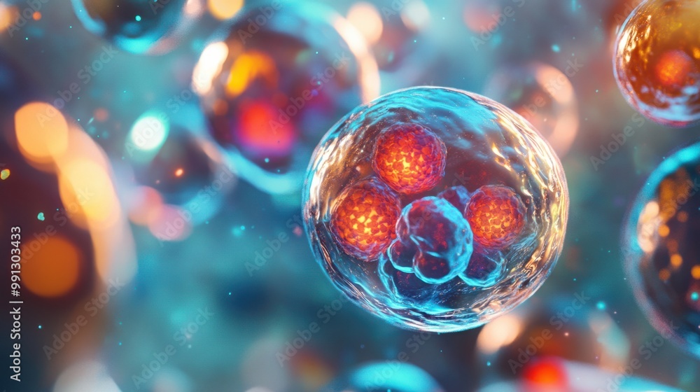 Poster a conceptual image of stem cells transforming into specialized tissues, symbolizing the power of reg