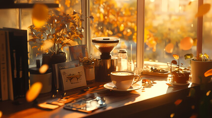 Cozy Lofi Anime Manga Illustration with Traditional Japanese Tea Party Autumn Vibes and Warm Aesthetics