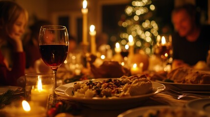Family Gathering at Festive Dinner Table