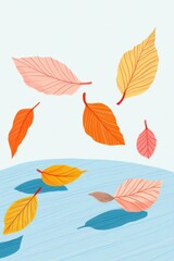 Fototapeta premium Coloring book illustration of vibrant autumn leaves in shades of gold red and orange scattered on the ground against a blank background