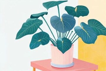 Obraz premium Illustration of a potted plant with lush green leaves