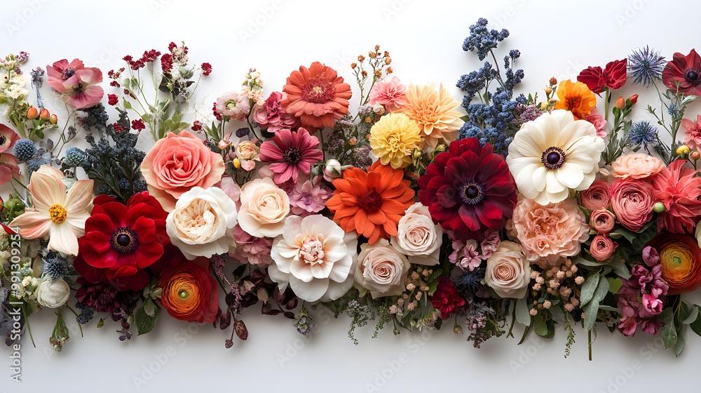 Poster A bouquet of flowers placed neatly on a white background.