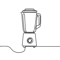 A blender is shown in a black and white drawing. The blender is on a table and is turned off