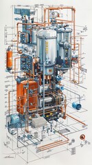 Obraz premium Wiring schematic, detailed diagram, clear labels, white background, informative, precise