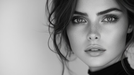 Fototapeta premium This close-up captures an enchanting woman with striking features and expressive eyes