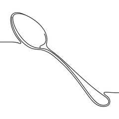 A spoon is drawn in a lineart style. The spoon is long and thin, with a curved handle. The image is in black and white, giving it a classic and timeless feel. The spoon appears to be a simple