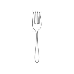 A fork is drawn in black on a white background. The fork is long and thin, with three prongs. The image is simple and minimalistic, with no other elements or distractions