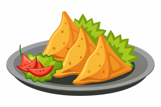 samosas on plate, food, cartoon style clip art preview