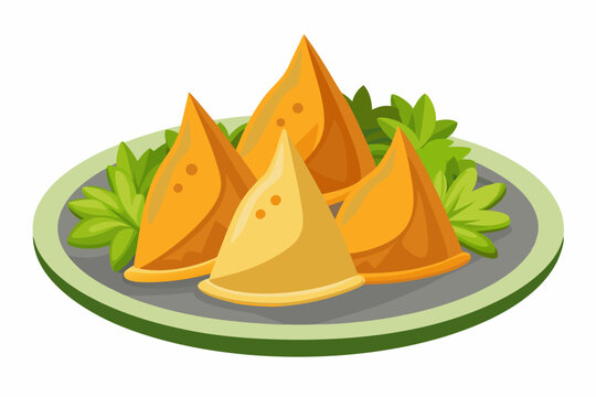samosas on plate, yellow and orange food clip art preview