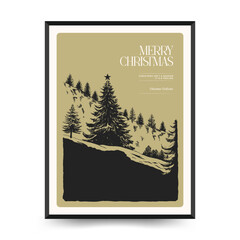 Merry Christmas and Happy New Year vertical flyer or poster template. Modern trendy Matisse minimal style. Hand drawn design for wallpaper, wall decor, print, postcard, cover, template, banner.
