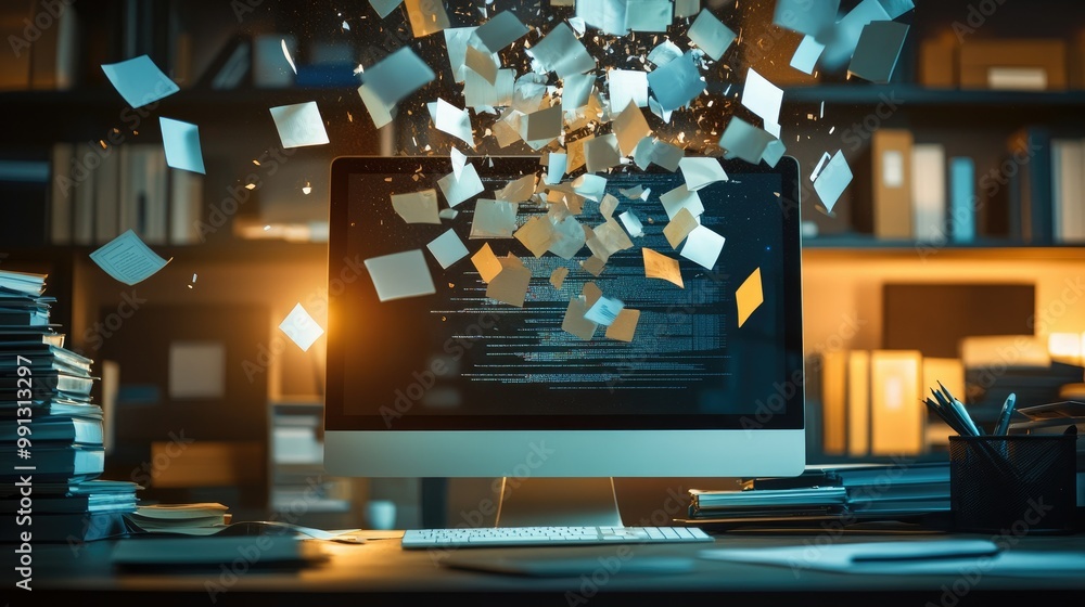 Poster a computer desktop where unneeded files are being deleted, symbolizing the importance of digital was