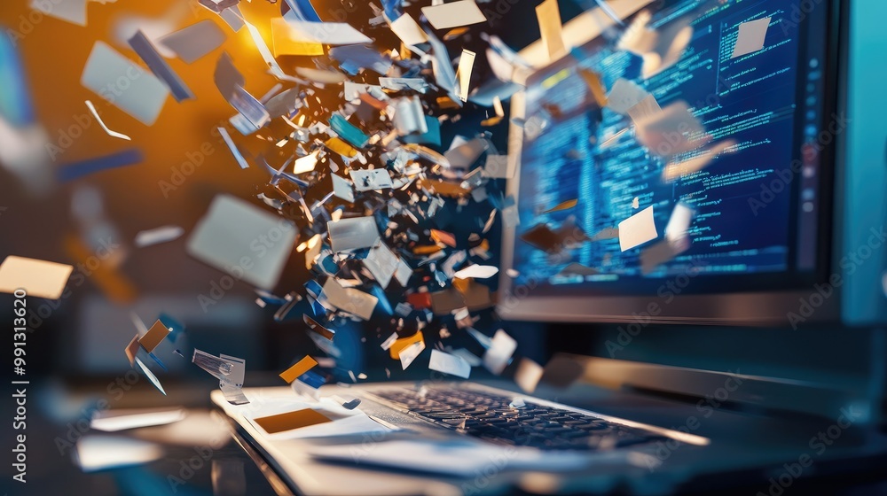 Poster a computer desktop where unneeded files are being deleted, symbolizing the importance of digital was
