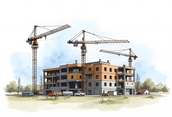 Building under construction on white background. 3d illustration
