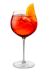Alcoholic Spritz Cocktail with orange slice in goblet glass Isolated