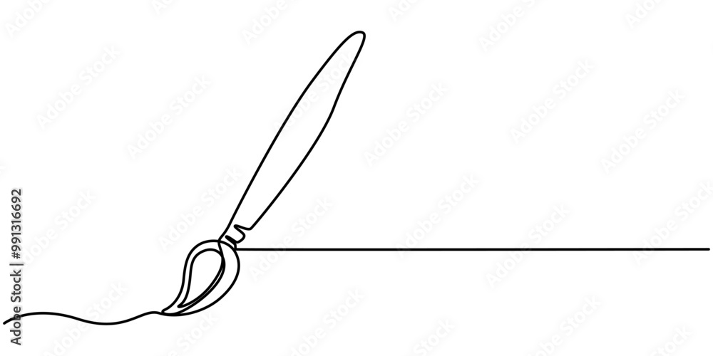 Fototapete continuous one line drawing of a art materials. artsy brushes and painting palette one line drawing 