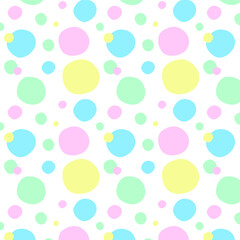 Seamless colorful dots pattern. Polka dots repeat pattern isolated on white background. Doodle round circles shape vector graphic background.
