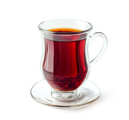 Red Turkish tea in a traditional glass, isolated on a white background. 