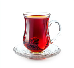 Red Turkish tea in a traditional glass, isolated on a white background. 