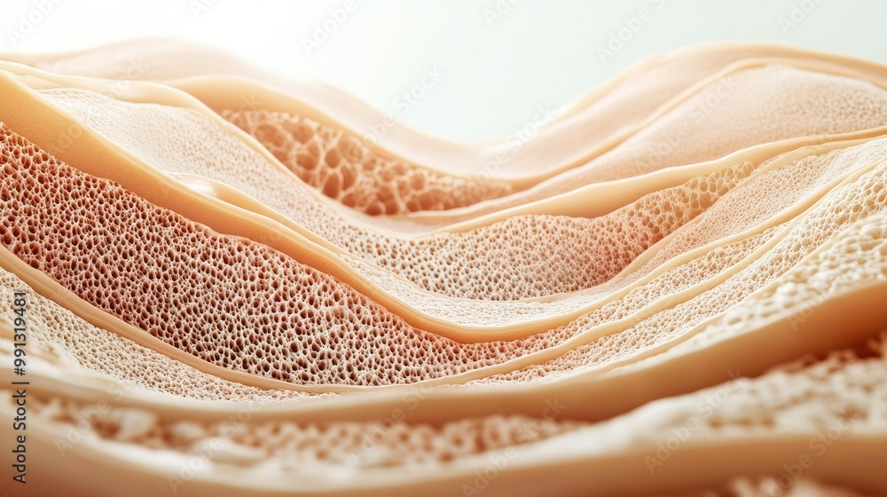 Fototapete 3d rendering of human skin layers, with a zoomed-in view on one side and open copy space on the othe