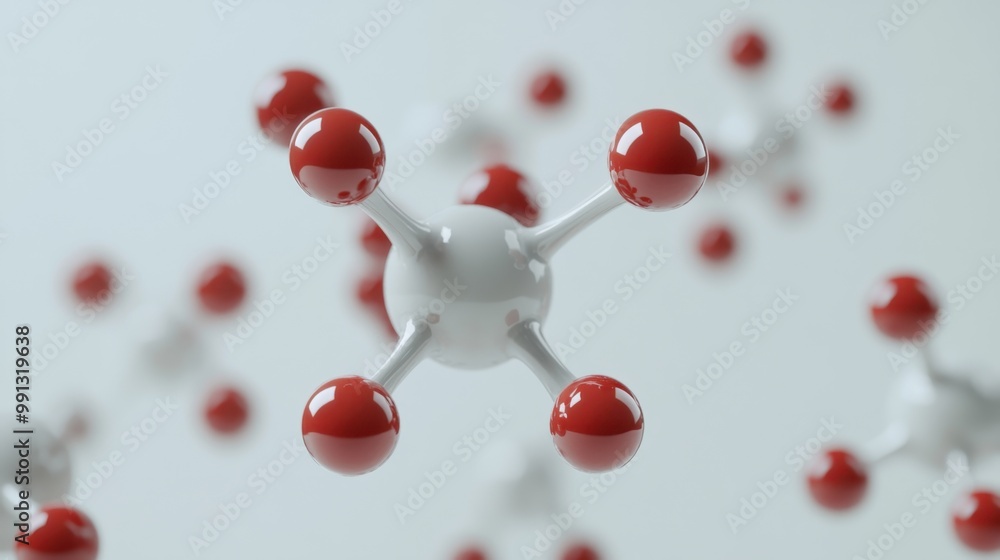 Aufkleber abstract representation of molecular structures featuring red and white atoms in a scientific enviro